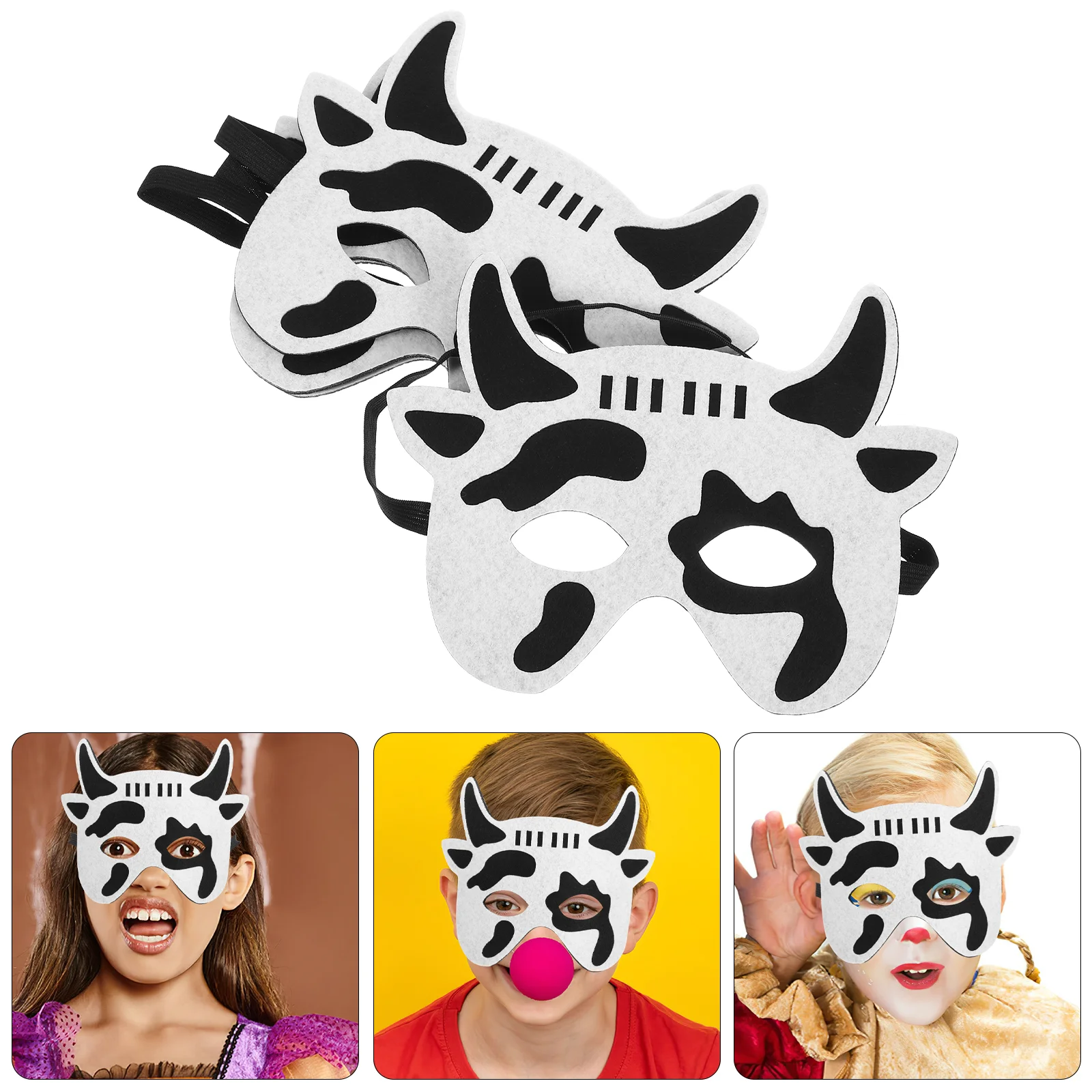 

4Pcs Decorative Masks Performance Props Parents-child Campaign Non-woven Fabrics Cow Cartoon Animals Props for Kids Children