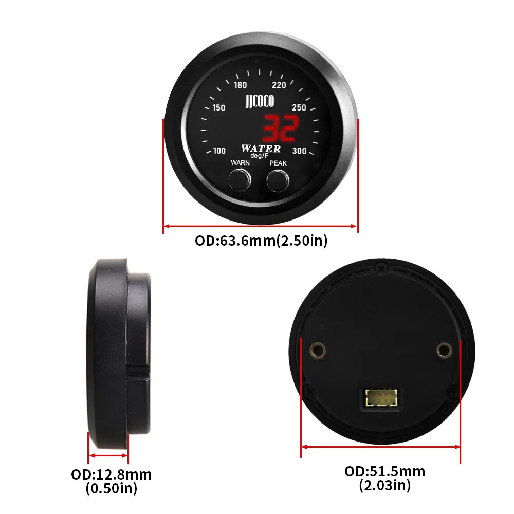 Ultra-thin Universal 52MM 2'' 12V LED Display Water Temperature Gauge with 1/8NPT sensor Kit Red Light