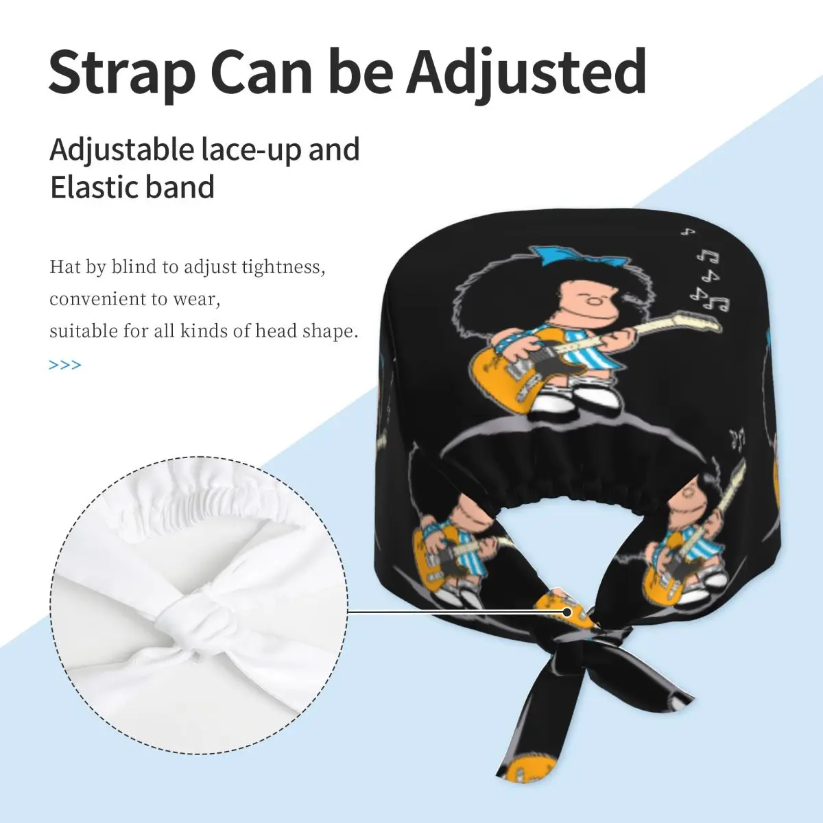 Custom Adjustable Mafalda Quino Comics Working Hat Women Men Cartoon Surgical Hat Scrub Nursing Doctor Surgeon Cap for Chef view 3