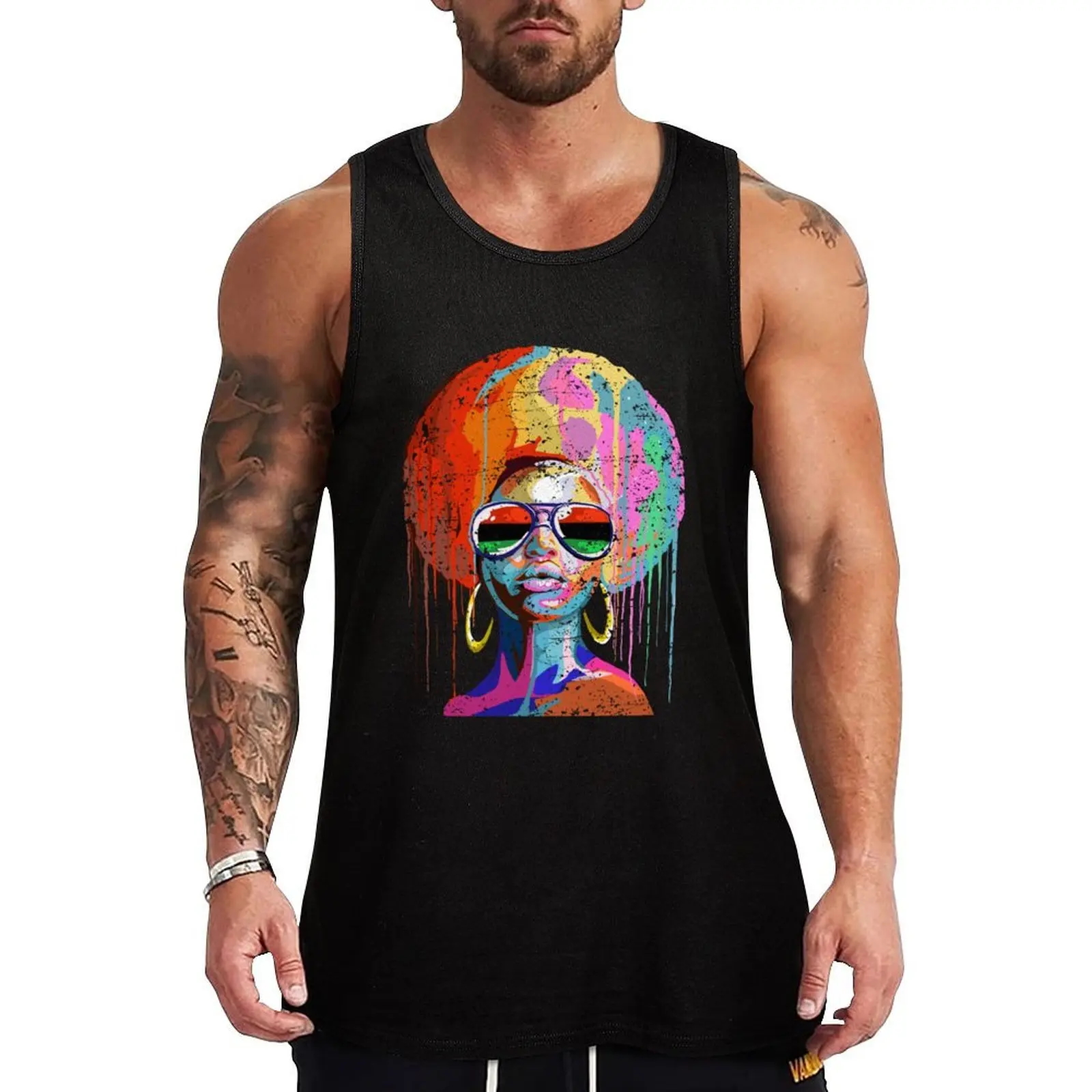 Afro soul black woman in multicolour Tank Top Workout Tank Top Breathable Athletic Fitness Sleeveless