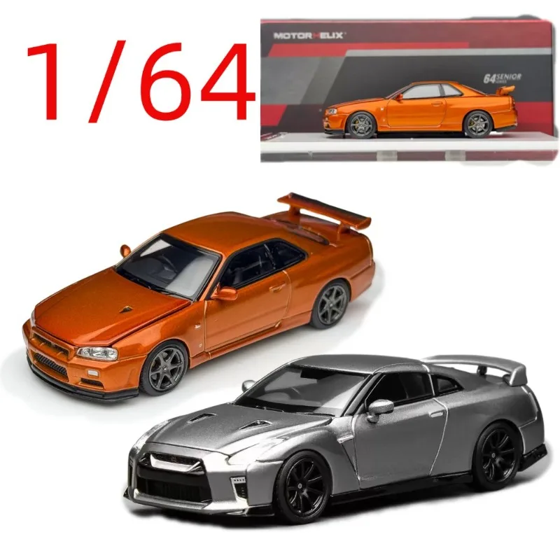 MH Diecast 1/64 Scale Nissan GTR R34 V-SPEC Ⅱ Sports Car Model Alloy Nissan GTR R34 R35 Racing Car Model Collect Ornaments