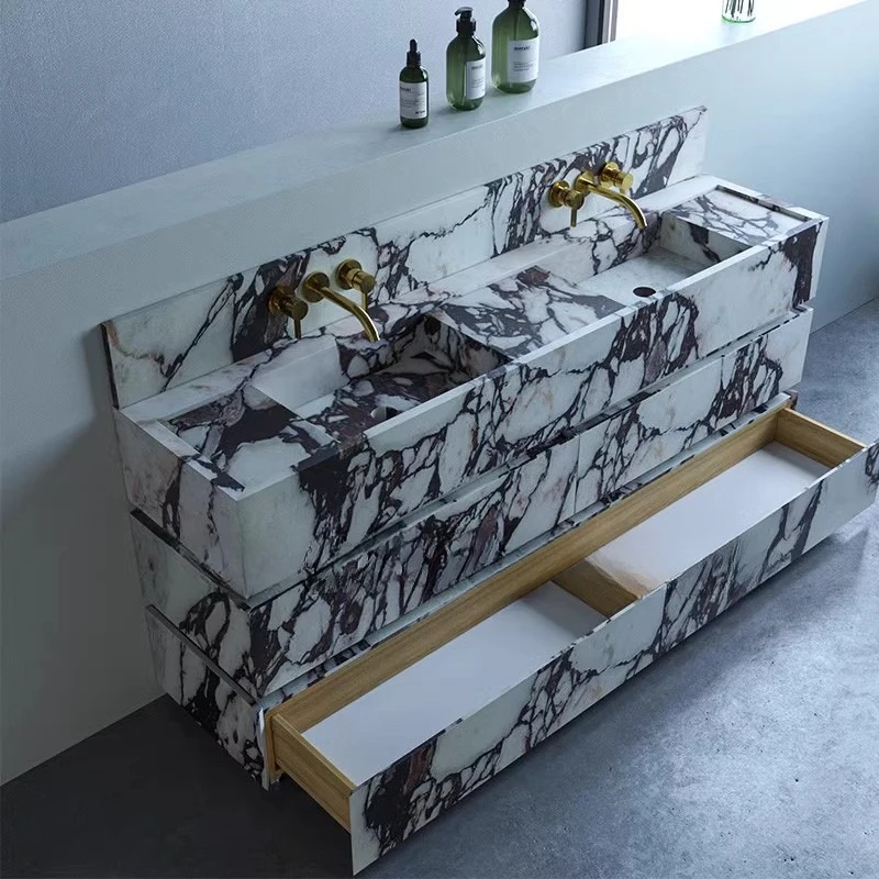 Natural Marble Luxury Stone Wash Basin Hand Wash Basin Wash Table with Drawers Integrated Bathroom