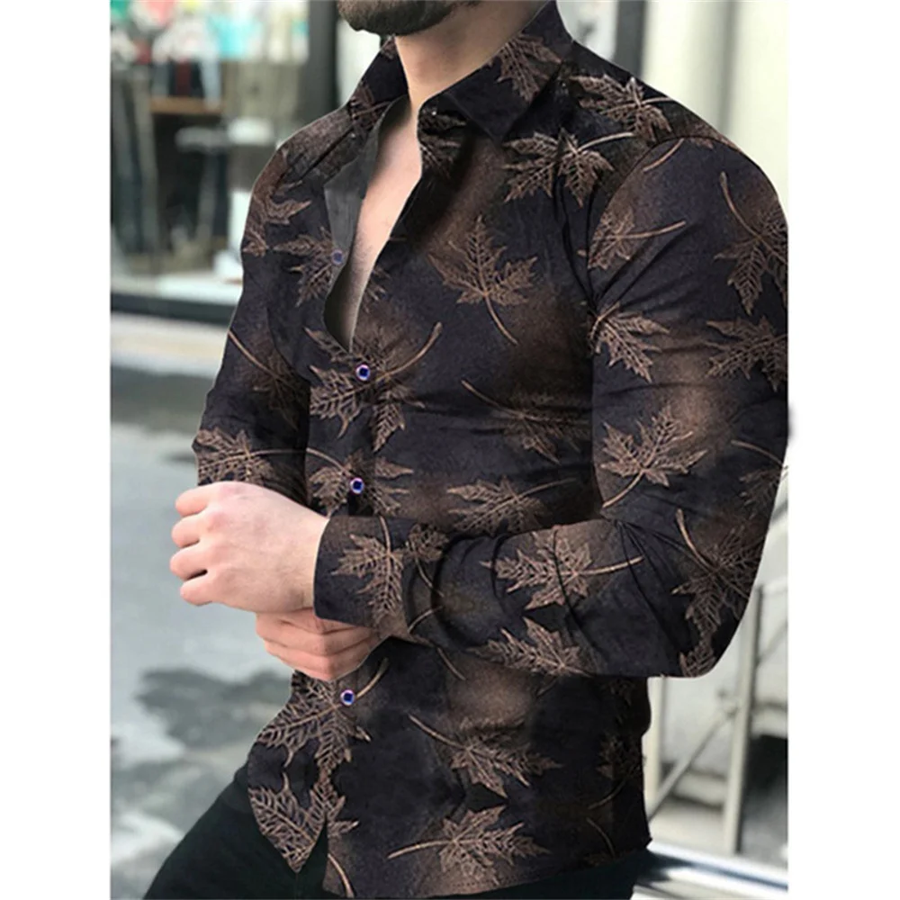 3d Maple Leaf Printed Floral Shirts Men Long-sleeved Shirt Y2k Lapel With Button Fashion Vintage Street Women Clothes Spring