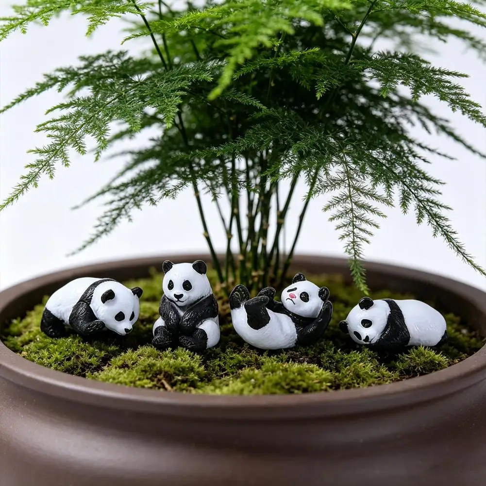 Car Dashboard Panda 4 Pcs Mini Panda Figurines Set Cute Tiny Panda Statues for Diy Micro Landscape Dollhouse Fairy Garden Decor
