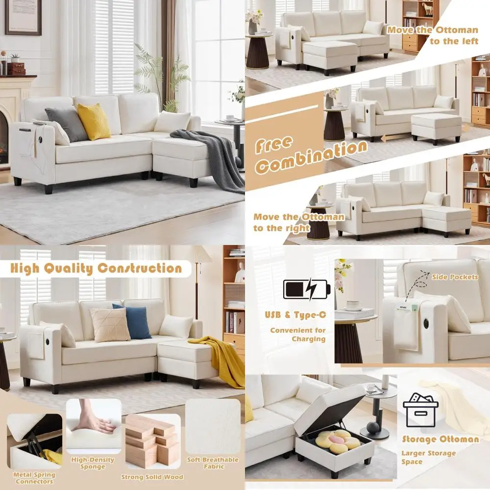 

Небольшие секционные диваны, удобные для хранения весом, 80 L-образных диванов с шезлонгом и пуфиком, модульные вельветовые диваны из синели с поддержкой USB