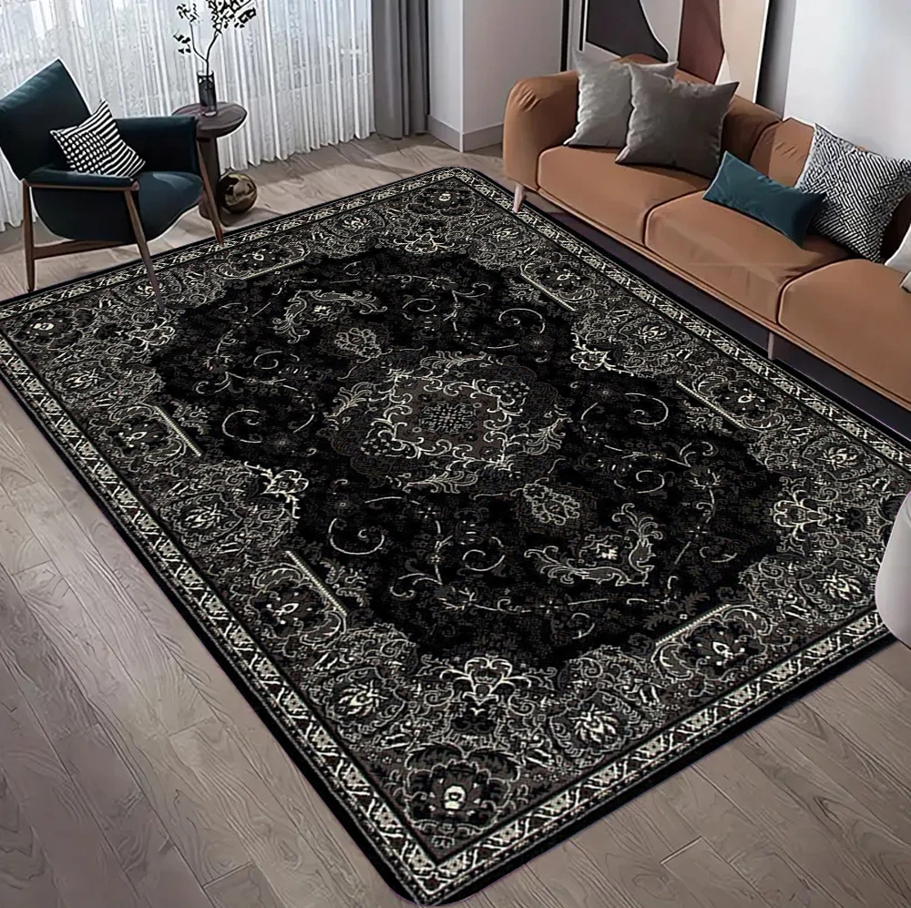 Black Boho Carpet Luxurious and Stain-resistant Style Floor Mat for Bedroom Living Room Decor Non Slip Soft Area Rug