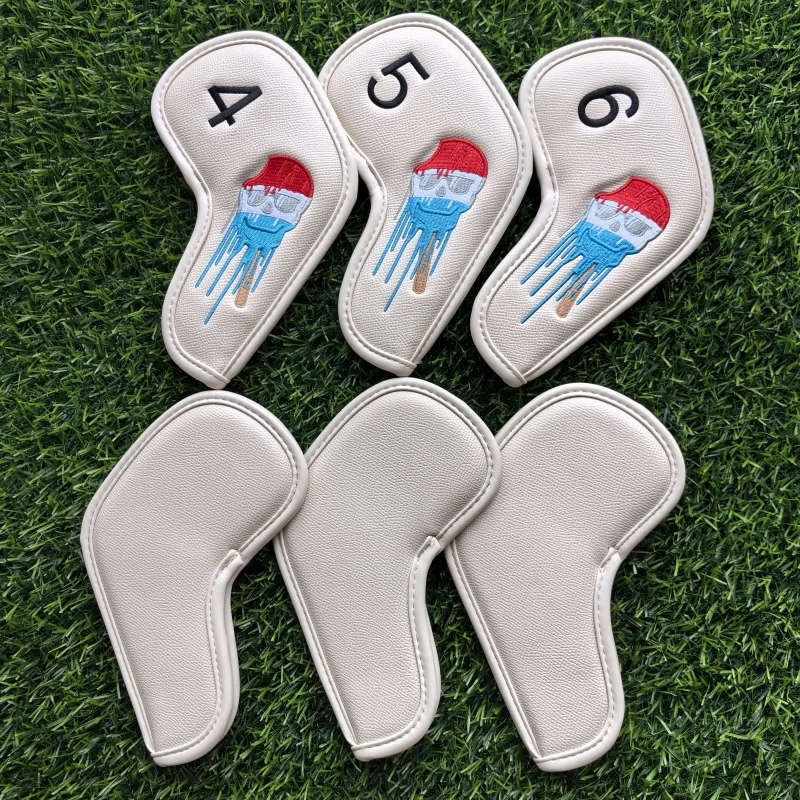 Cartoon skull Golf Iron Cover Cover Irons Club PU Leather Golf Head Cover Golf Accessories Magnet Closure 10 Piece Set