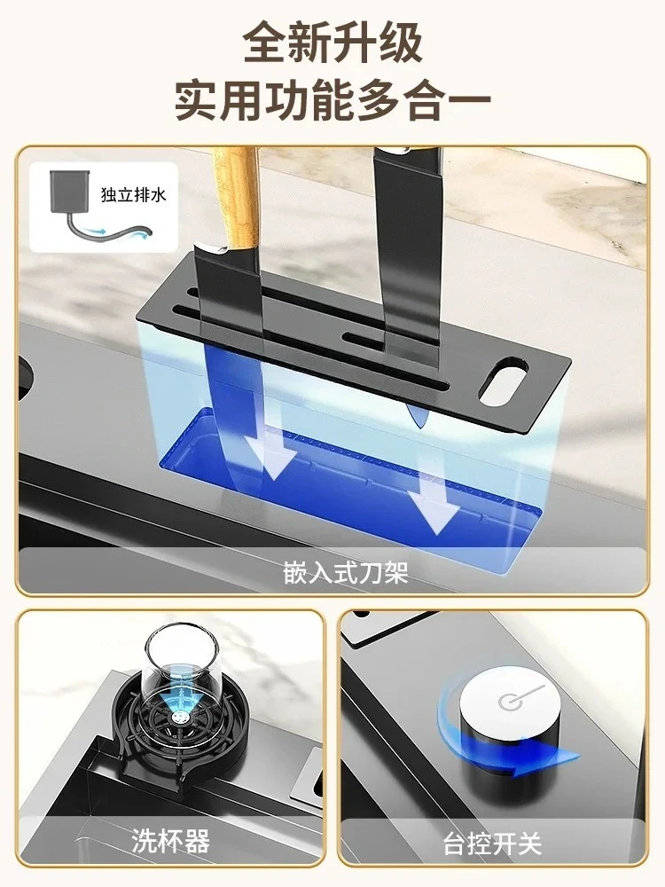 Lavello a cascata Cucina in acciaio inossidabile Lavaggio domestico Lavabo per verdure Lavello addensato manuale sotto il bancone Grande singolo