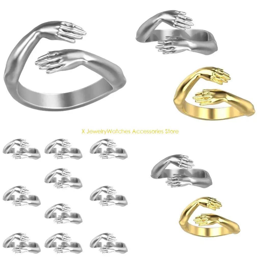

31KD Gothic Couples Ring Retro Hip Hop Wedding Ring Two Hands Ring Jewelry