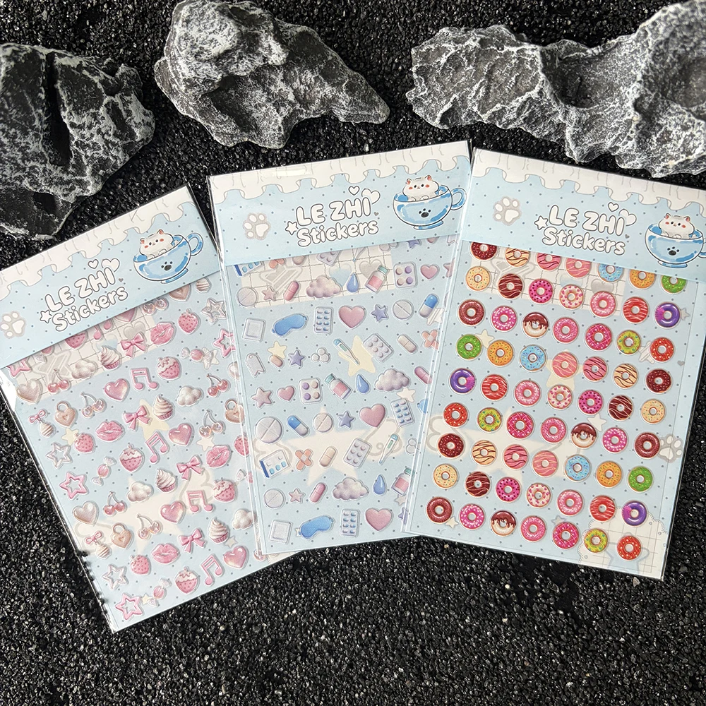 3D Kawaii Nail Art Stickers Donut Candy Dessert Heart Bow Pill Design Self Adhesive Nail Decals DIY Manicure Decorations