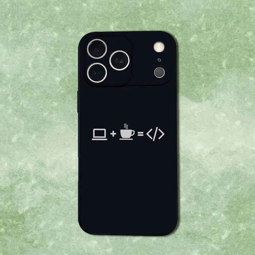 حافظة هاتف جافا فن البرمجة لهاتف آيفون 14,13,17,12,11,16,15,Plus,Pro Max,XS,X,XR,SE,Mini,Soft غطاء أسود من السيليكون