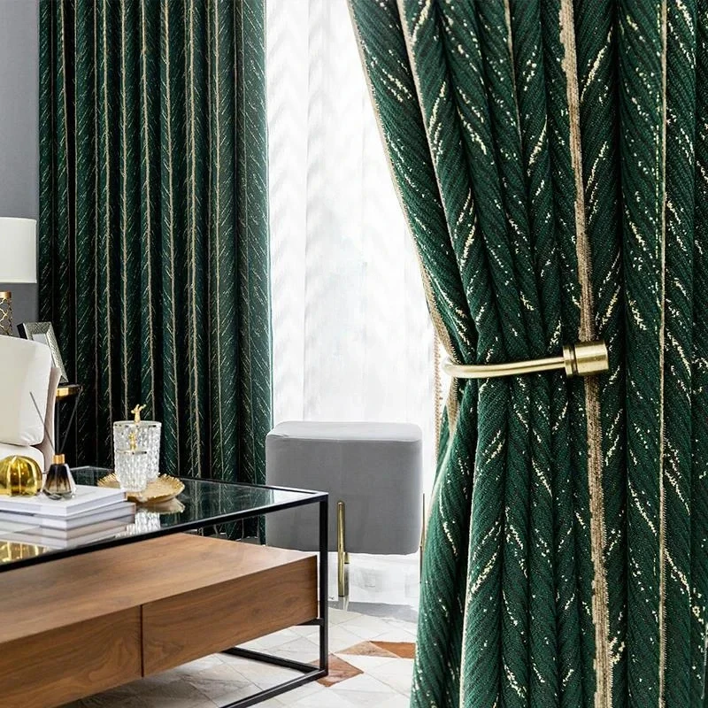 

DarkGreen Luxury Blackout Curtains For Living Dining Room Bedroom Vintage Jacquard Fabric Curtain Custom Shading Drapes