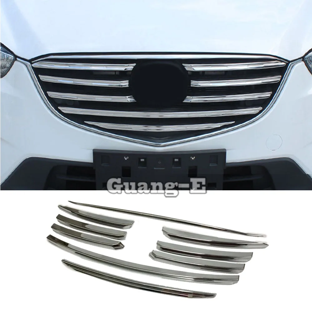 

For Mazda CX-5 CX5 2015 2016 Car Body Protection Detector ABS Chrome Trim Front Up Grid Grill Grille Panel 9pcs