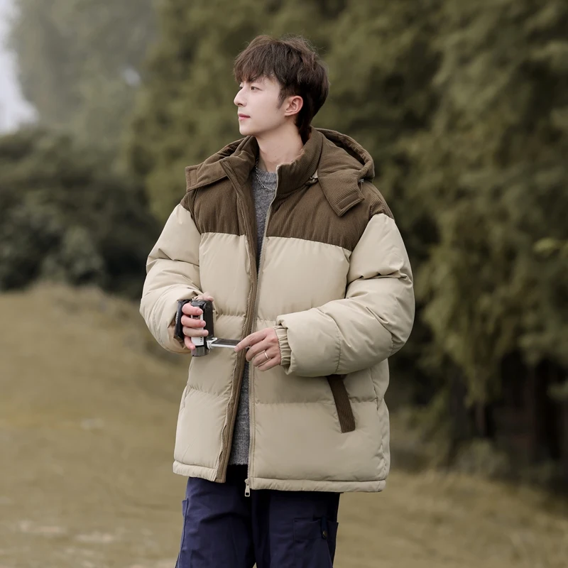 

Thickened Warm Outdoor Men Parkas with Hood Winter Windproof Casual Cotton Clothing New High Quality Zipper Streetwear for Men