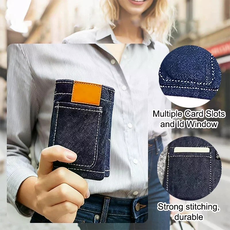 Pocket Pants Mini Jeans Wallet, Jean Wallet, Cute Foldable Denim Coin Purse Small Card Holder, Portable Retro Pants Style Wallet