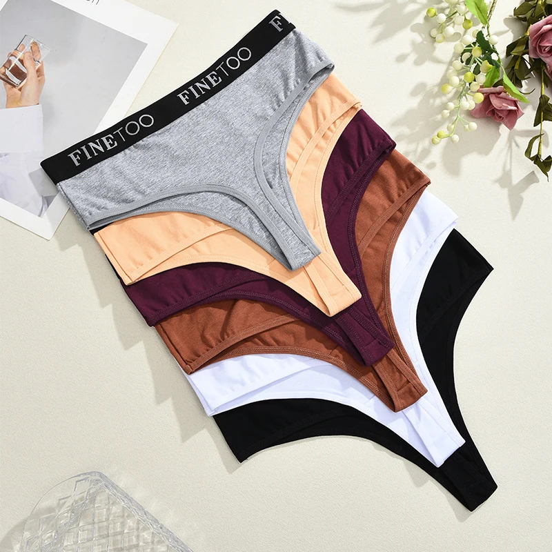 FINETOO 6Pcs Women Cotton Thongs Panties Female Ribbed High Rise G-String Ladies Sexy Bikini 6 Solid Color Girl Soft Intimates - Image 5