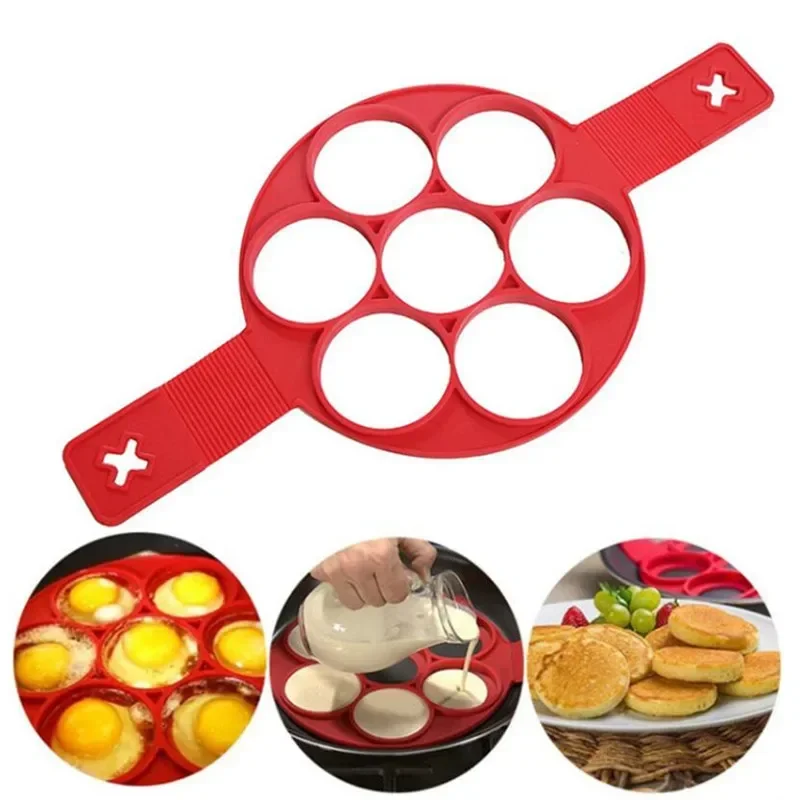 Silicone Non Stick Fantastic Seven Holes Egg Pancake Maker Ring Kitchen Baking Omelet Moulds Flip Cooker Egg Ring Egg Mold Hot