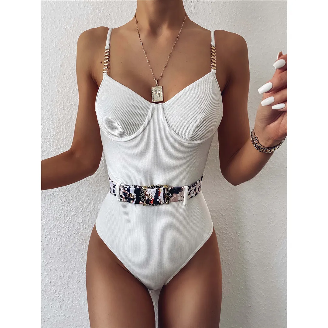 NEU Sexy Badeanzug mit Gürtel, gerippt, für Damen, einteiliger Badeanzug, Damen-Badebekleidung, Bodysuit, Strand V1778 – Detail 30
