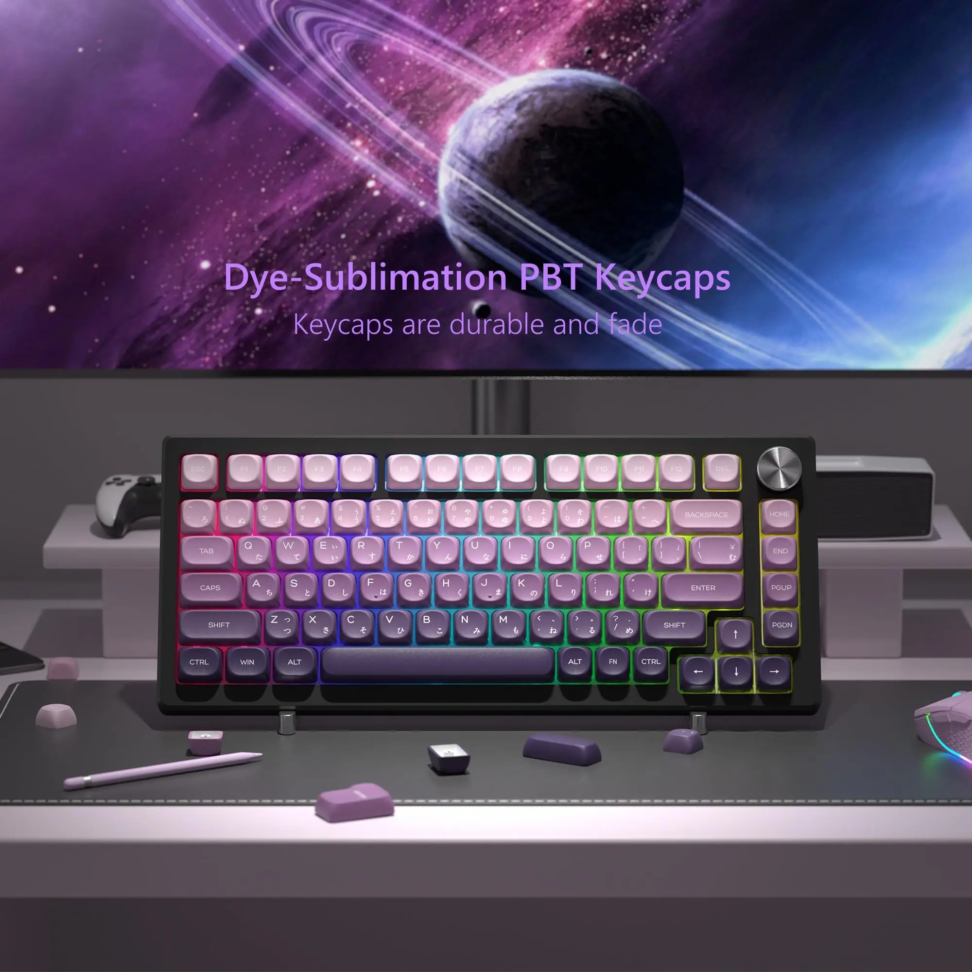 Imagem -06 - Pbt Keycaps para Teclado Mecânico de Jogos Customs Dye Sub Perfil Moa Gradiente Roxo 61 84 104 Cherry mx 134 Chaves