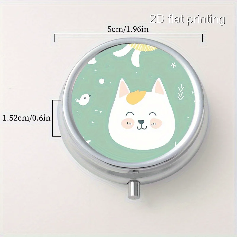 Cute Cat-Themed Creative Printed Pattern Round Metal Box with 3 Compartments, Portable Mini Metal Box, Nutritional Vitamin Metal Box, Portable Metal Box for Home and Travel, Multifunctional Sorting and Storage Box, Small Metal Box for Decorations, Earrings, and Jewelry with Multiple Compartments, Sealed and Moisture-Proof, Unique Holiday Gift for Family and Friends