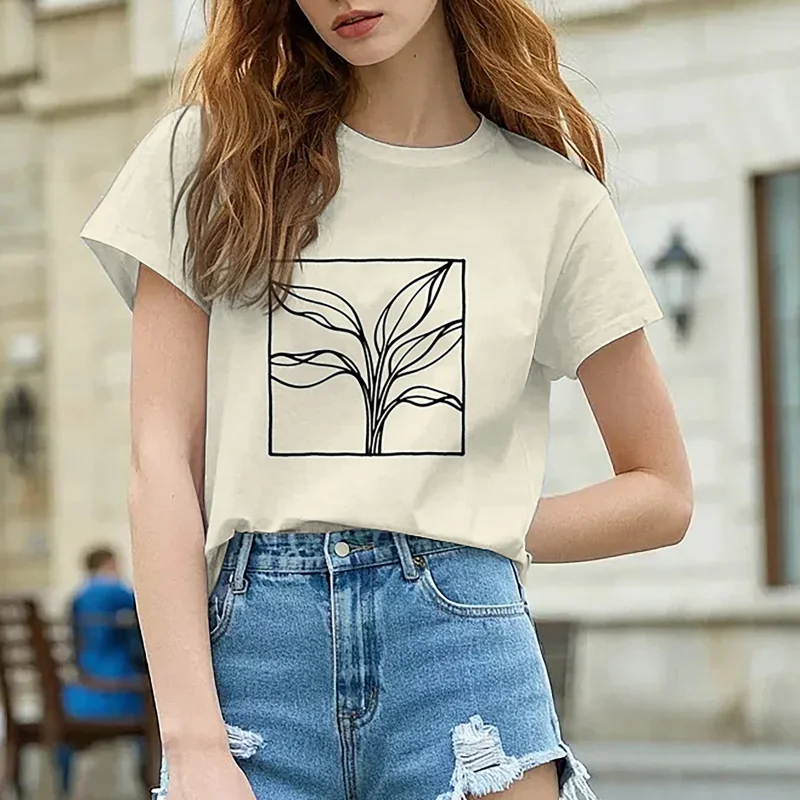 تي شيرت نسائي عصري مطبوع برقبة دائرية وأكمام قصيرة، أنيق ولا توقيت، متعدد الاستخدامات ويذهب مع مختلف