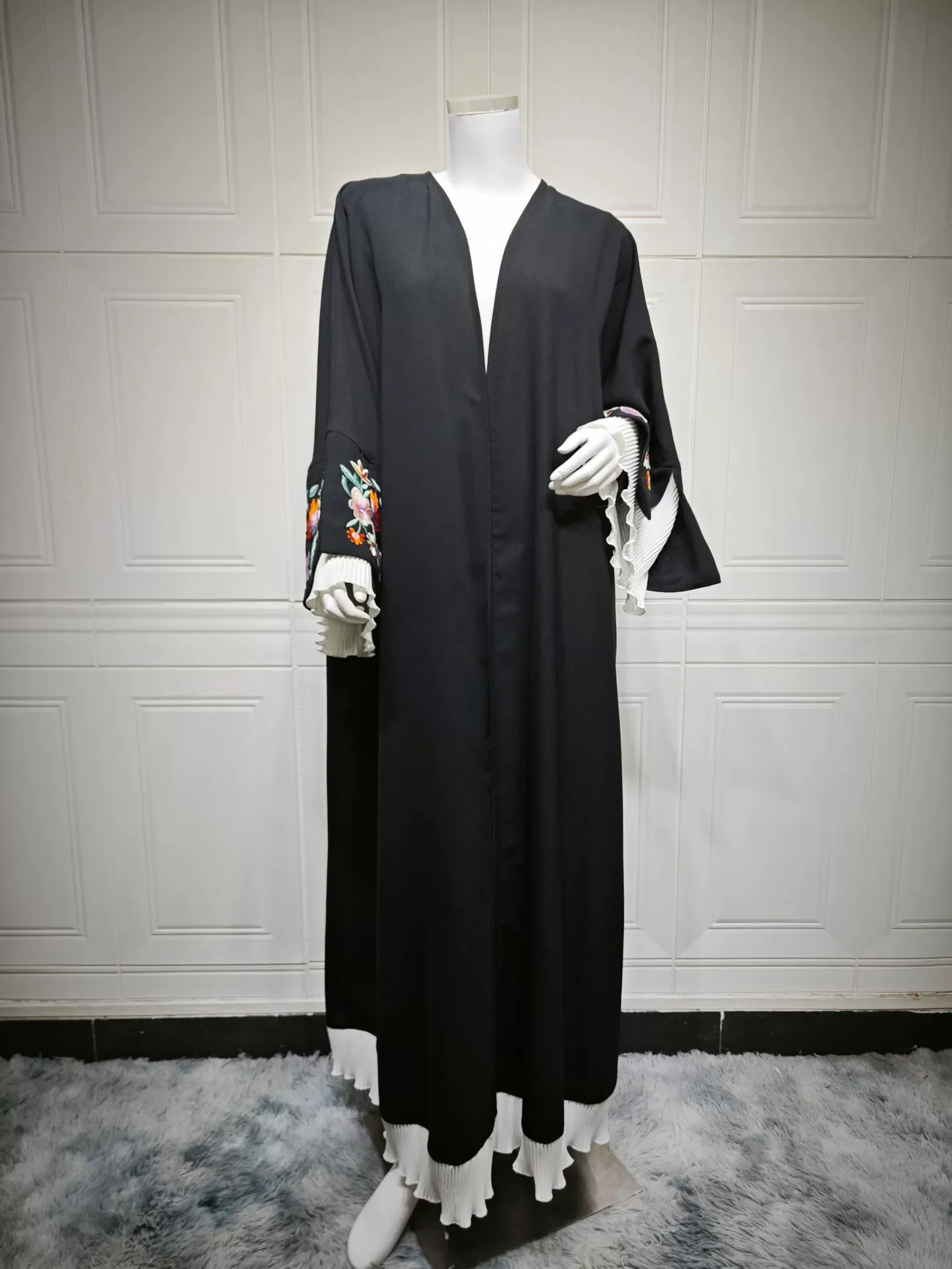 Ramadan dubaï arabie saoudite brodé noir Robe islamique musulman luxe mode vêtements d'extérieur Abaya plissé patchwork Robe