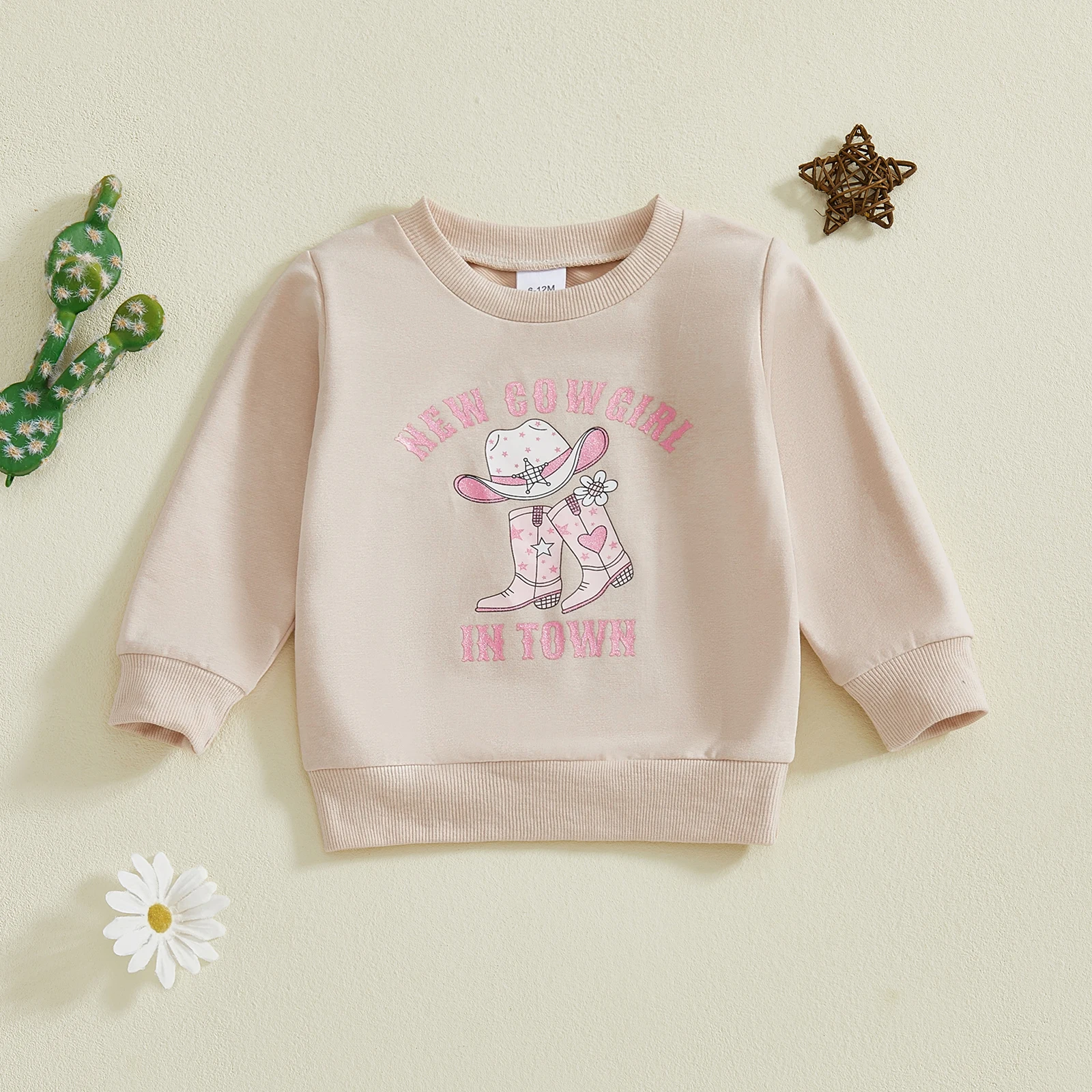 

Western Toddler Baby Girls Clothes Cowgirl Boots Print Crewneck Sweatshirts Kids Pullover Long Sleeve Shirt Tops