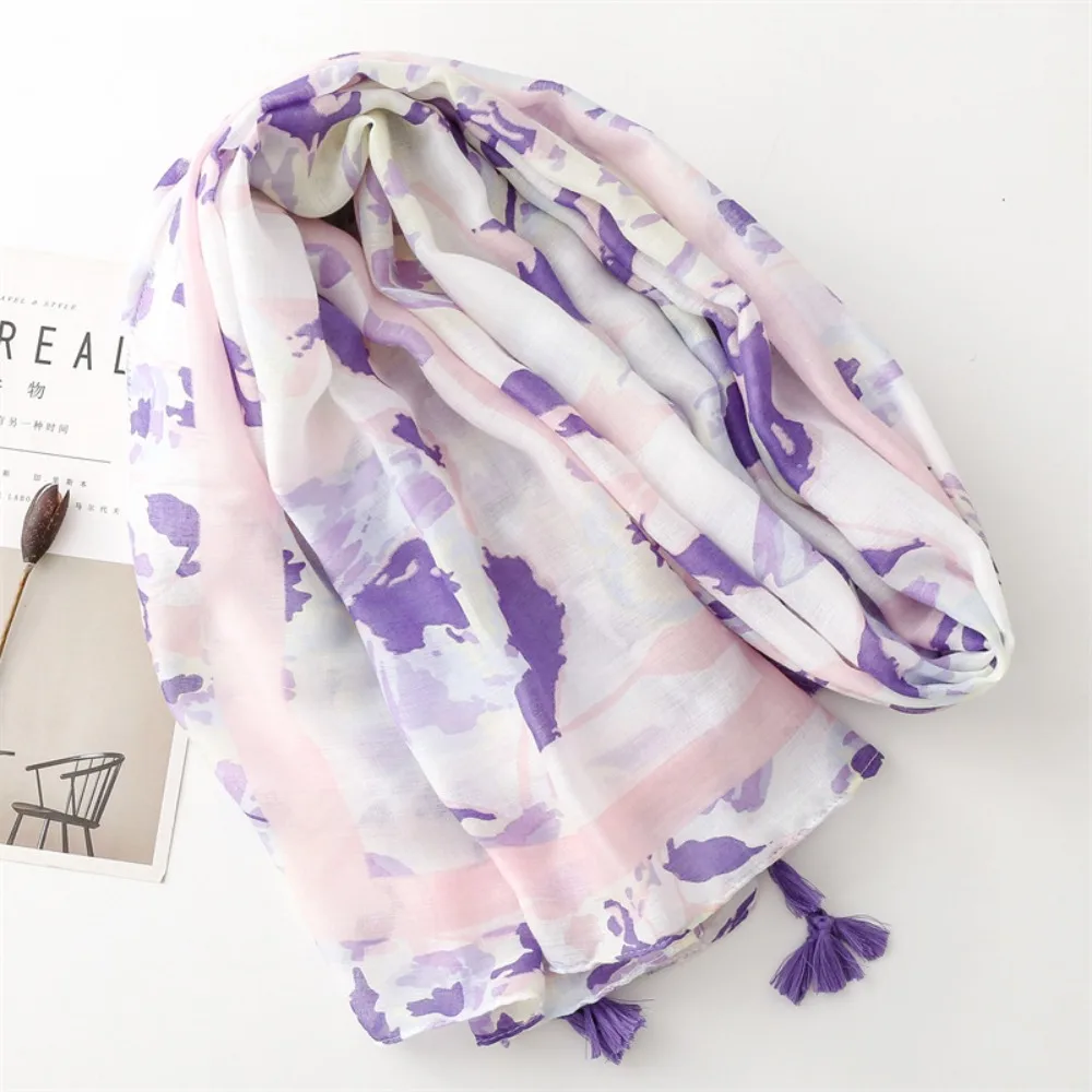 

Korean Tassel Viscose Shawl Scarf Wash Painting Style Elegant Soft Thin Scarf Printing Luxury Women Hijab Shawls Lady
