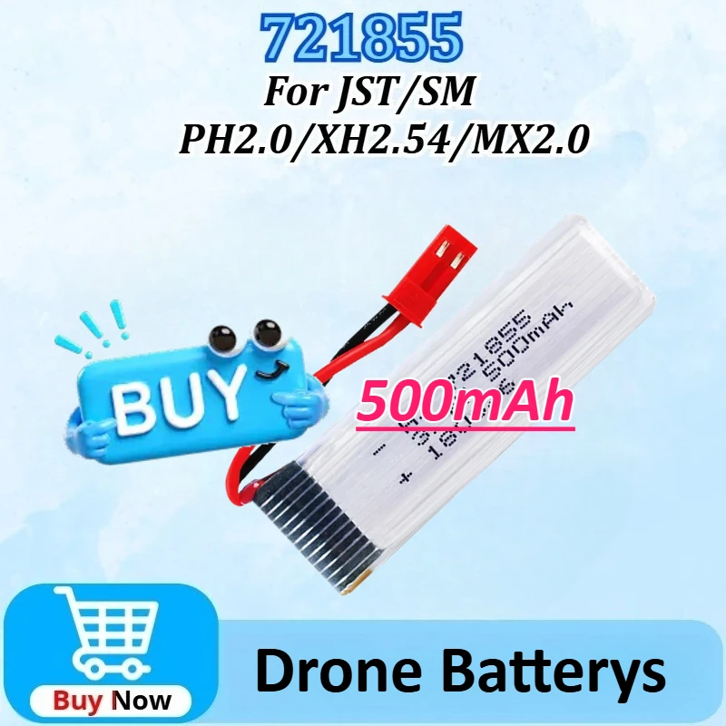 

New 3.7V 4.2V 500mAh Rechargeable Lipo Battery 721855 for H07/U818A/U815A/U819A RC Helicopter Drone Spare Part 1S Battery