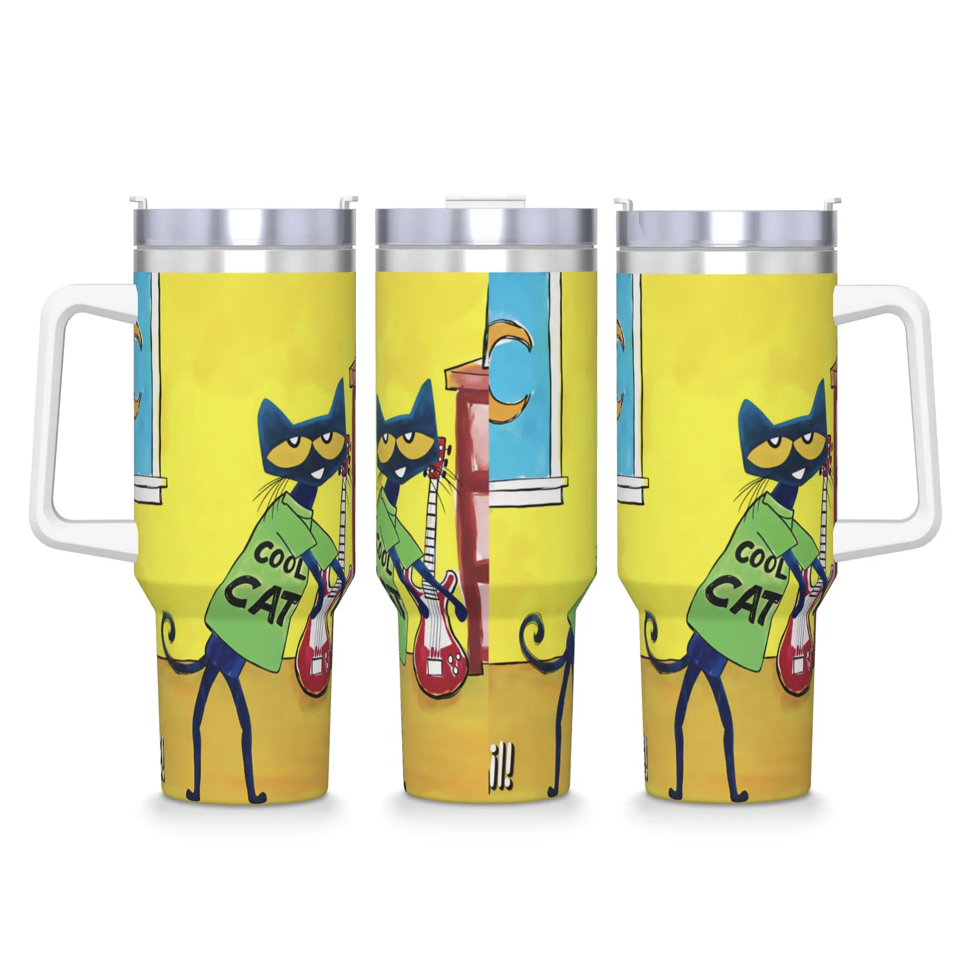 P-Pete The Cat Stainless Steel Tumbler  Travel Car Mugs 40oz Coffee Mug Portable Cold Drink Milk Tea Water Bottle