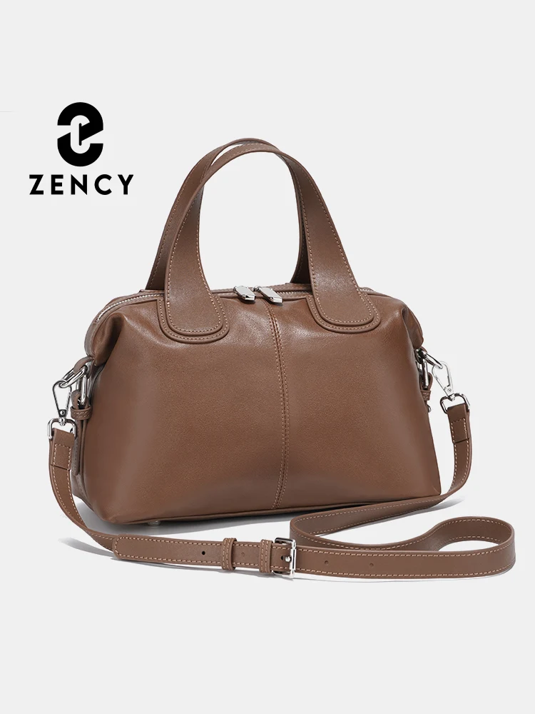 Zency Simple Solid Color Real Cowhide Shoulder Crossbody Bags Genuine Leather Women Handbag Casual Tote Vintage Coffee Bag 2025