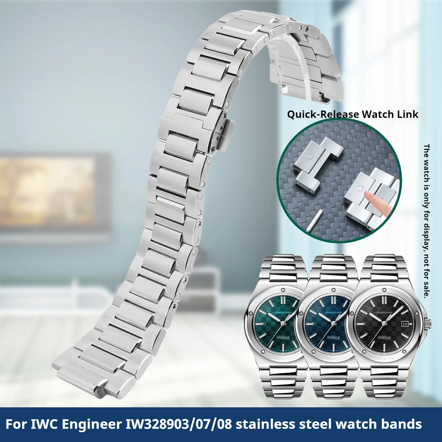 For IWC INGENIEUR FAMILY IW328903 IW328908 IW328907 IW328901/02 Stainless Steel Watch Strap 24-14mm Protruding Metal Bracelet