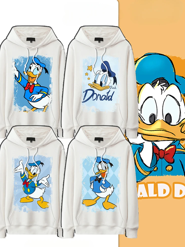 American style High Street Donald Duck Cartoon Anime Print Men's and women's hoodies Autumn and Winter Couple Clothes Hoodies