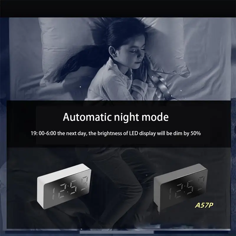 

2X светодиодные многофункциональные зеркальные часы, цифровой будильник, повтор, отображение времени, ночной ЖК-светильник, USB 5 В/без батареи, домашний декор