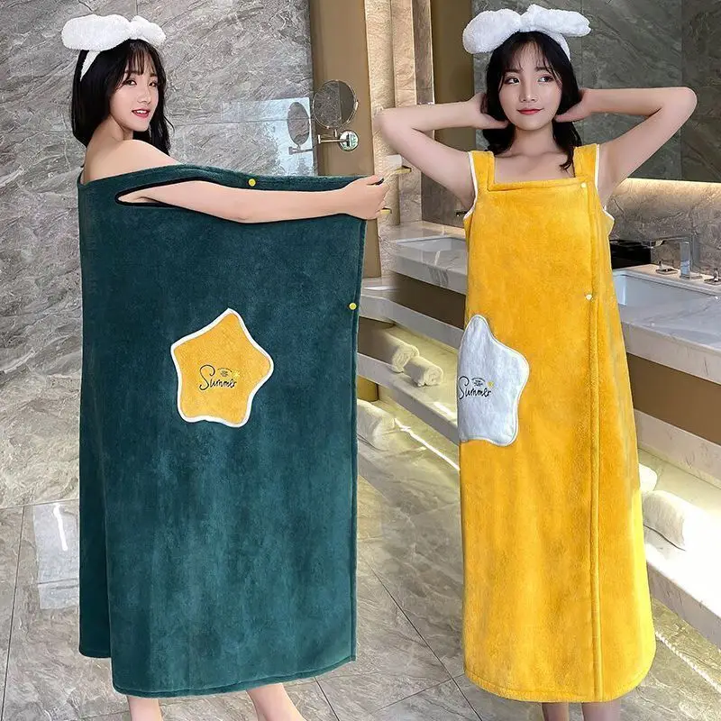 

Wearable Bathrobe Coral Fleece Thickened Absorbent Bath Towel Women Sexy Off-Shoulder Robe Quick Dry Bathrobe Bath Sauna Towel