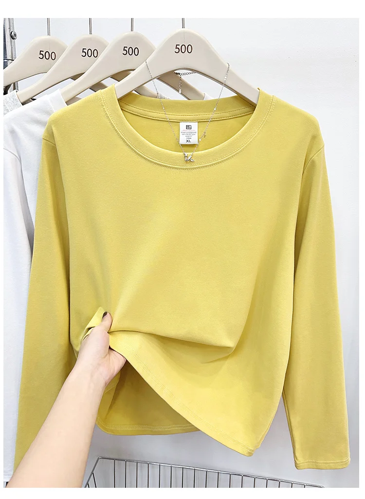 Neues Langarm-Vielseitigkeits-T-Shirt für Damen, Frühling Herbst 2026, O-Ausschnitt, Einfarbig, Basis-Layer-Oberteil, Damenkleidung, Y2k T-Shirt – Detail 11