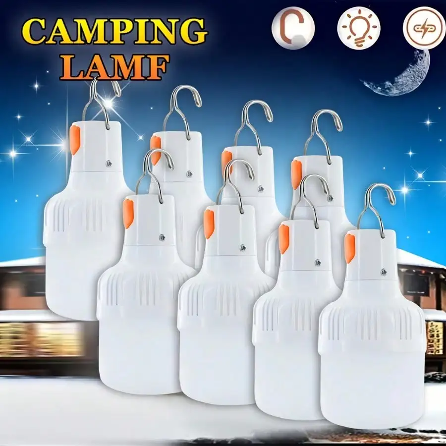 4/8pcs Rechargeable LED Camping Lanterns With USB Charging, Hands-Free Tent Light & Hook - Perfect For Adventure, Climbing, Emergencies & Holidays, Camping Accessories