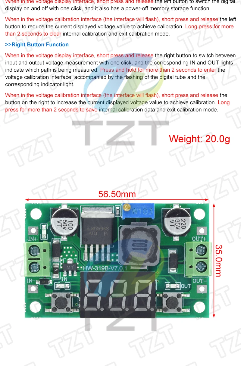 TZT LM2596s DC-DC Step-down-Stromversorgungsmodul 3A Einstellbares Step-down-Modul LM2596 Spannungsregler 24V 12V 5V 3V MINI560 – Detail 13