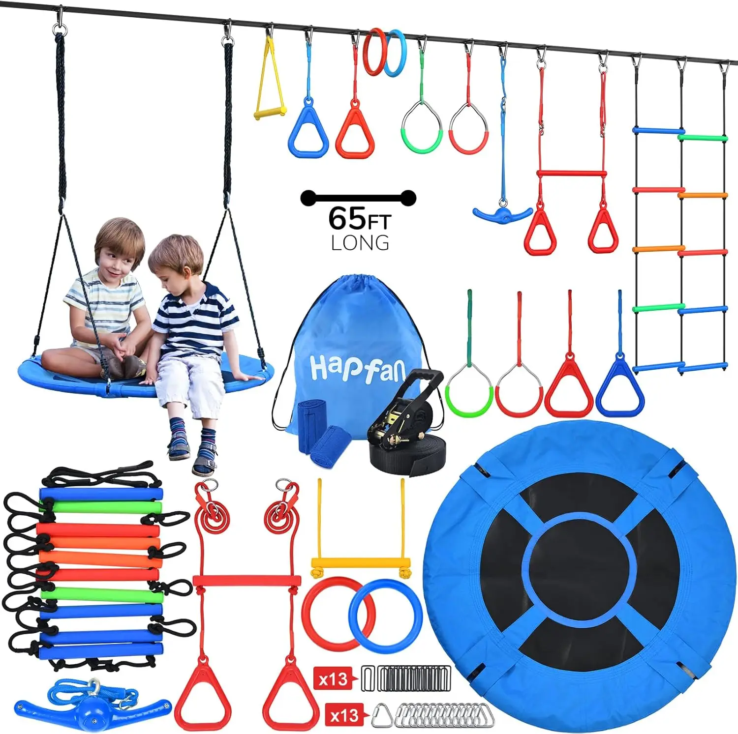 Warrior Obstacle Course for Kids with Swing, Ninja Rope Course with 11 Obstacles for Backyard Outside, Tree Slackline Jungle Gym