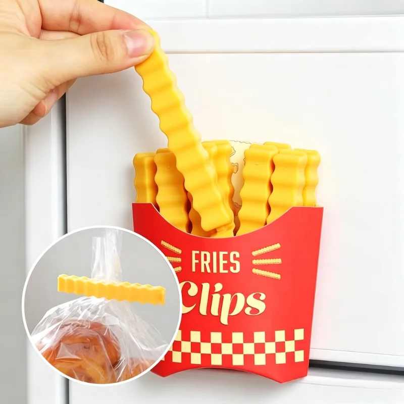 12pcs 2 In 1 French Fry Sealing Clips Magnetic Fridge Magnet Food Grade Abs Snack Bag Airtight Sealer Kitchen Storage Gadget