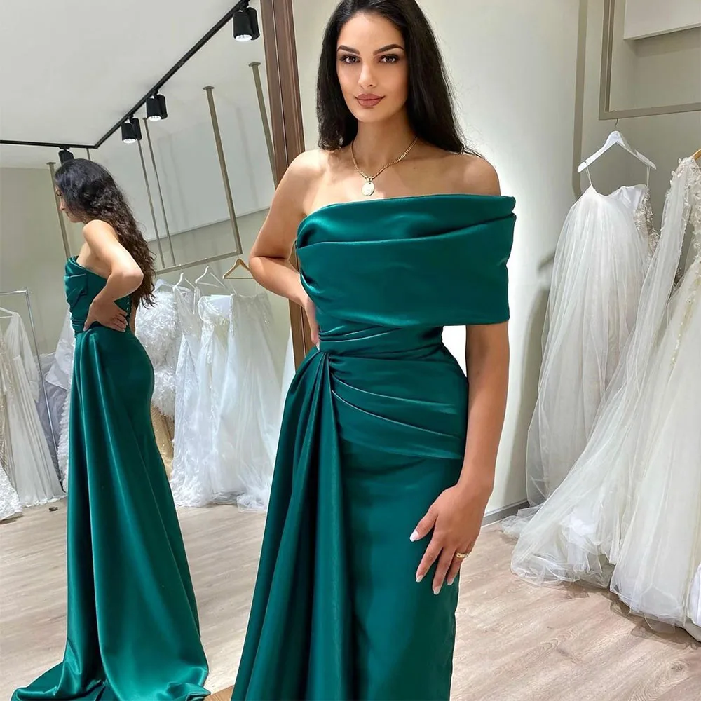 

Arabia Sexy One shoulder High Side Split Mermaid Satin Prom Dresses Pleat Evening Gowns Formal Party Dress Customized