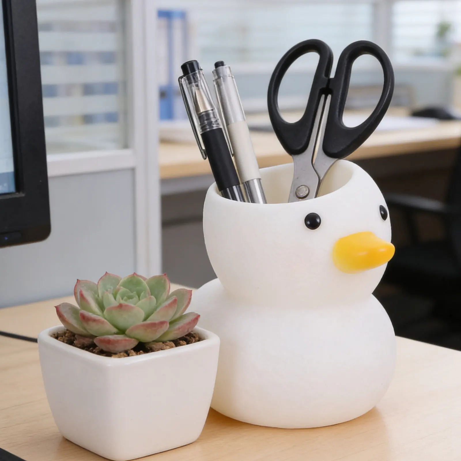 3Pcs Plastic Duck Pen Holder Cartoon Pencil Cup Organizer for Kids Desk Office Stationery Workspace Decoration