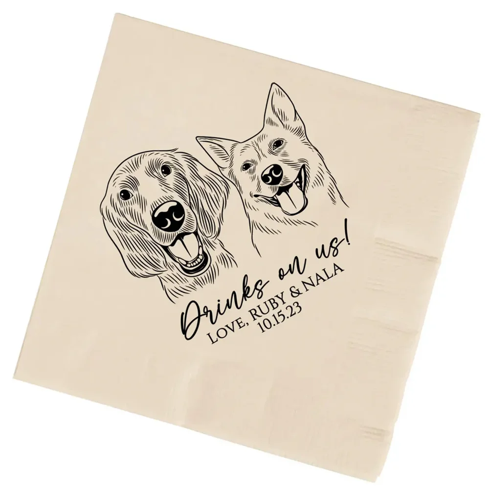 50 PCS Dog Wedding Napkins, Custom Pet Portrait, Napkins For Wedding, Dog Lover Wedding, Pet Sketch Napkins, Dog Illustration Na