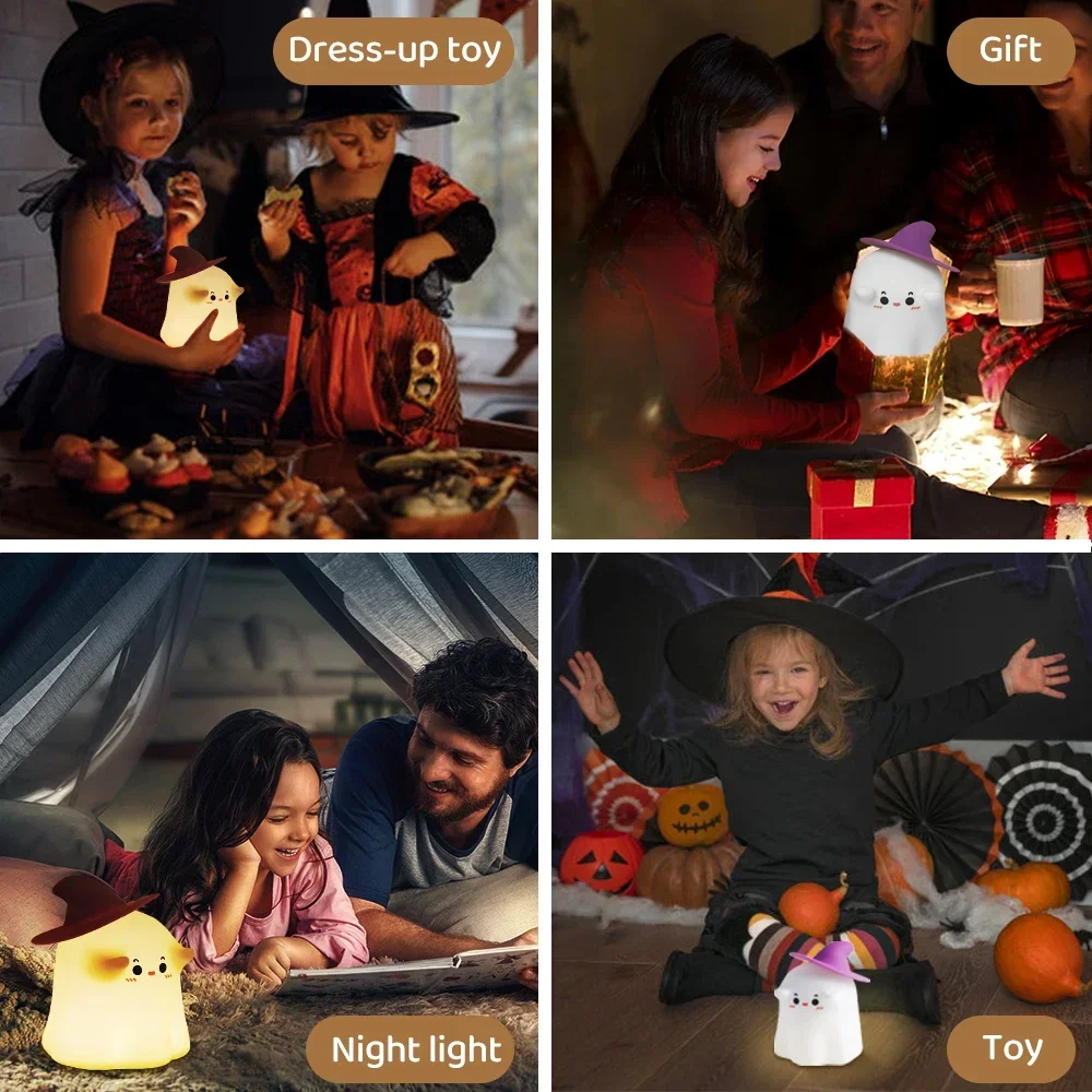 Imagem -06 - Engraçado Fantasma Led Night Light Regulável Recarregável Nightlights Nursery Silicone Beside Touch Lamp For Kids Room Decoração de Halloween