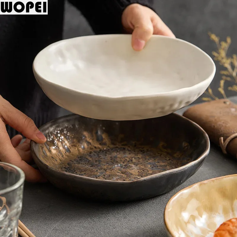 Kiln Changes Ceramic Deep Plate Restaurant Salad Plate Pasta Dish Dessert Sashime Dish Serving Plate Molecular Cuisine Tableware