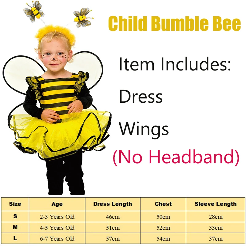 Kids Bumble Bee Costume Animal Girls Little Sweet Honey Bee Fancy Tutu Dress Purim Carnival Costume