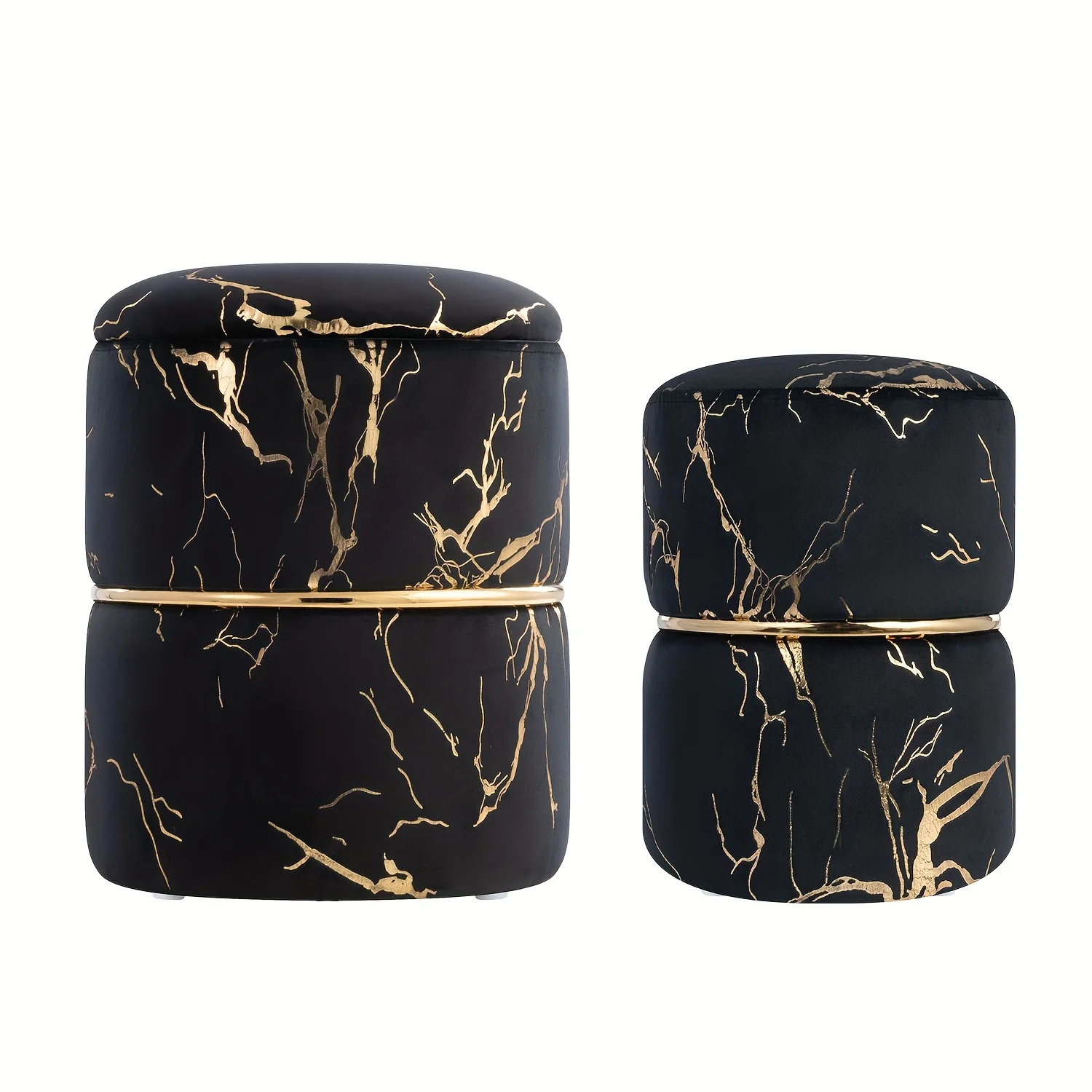 

A Set of 2, Gilded Striped Suede, Full of Design Sense, Padded Storage Bench, Makeup Bench, Living Room