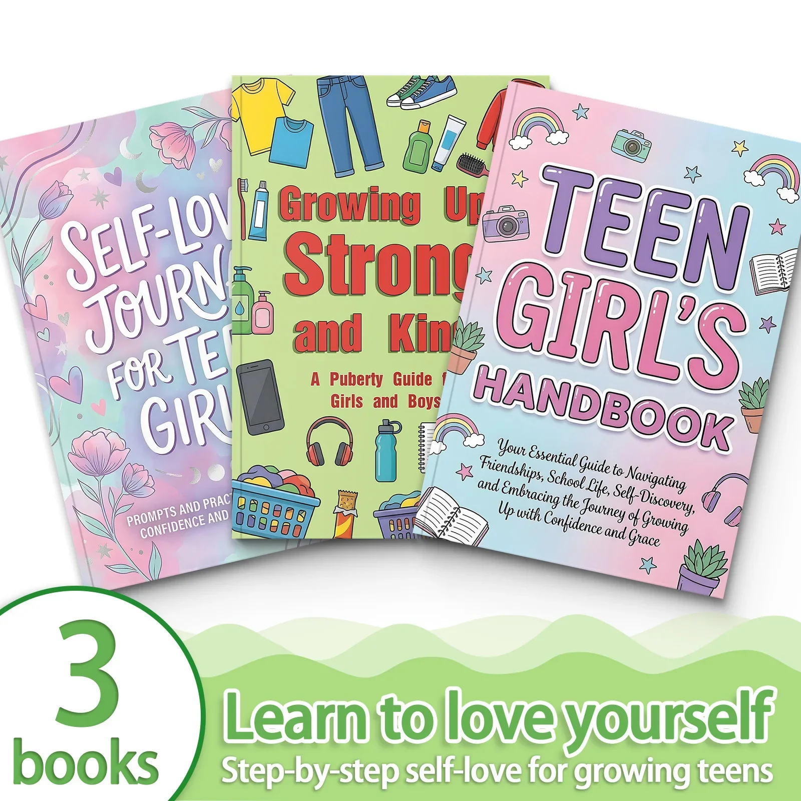 Growing Up with Confidence 3-Volume Teen Life Skills Collection, Self-Love Journal, Puberty Guidance and Everyday Handbook for