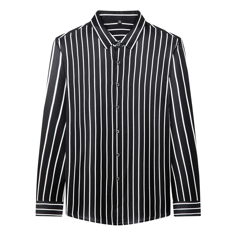 Men Spring Autumn High Quality Mulberry Silk Long Sleeve Shirt Male Dad Business Casual Silk Shirt