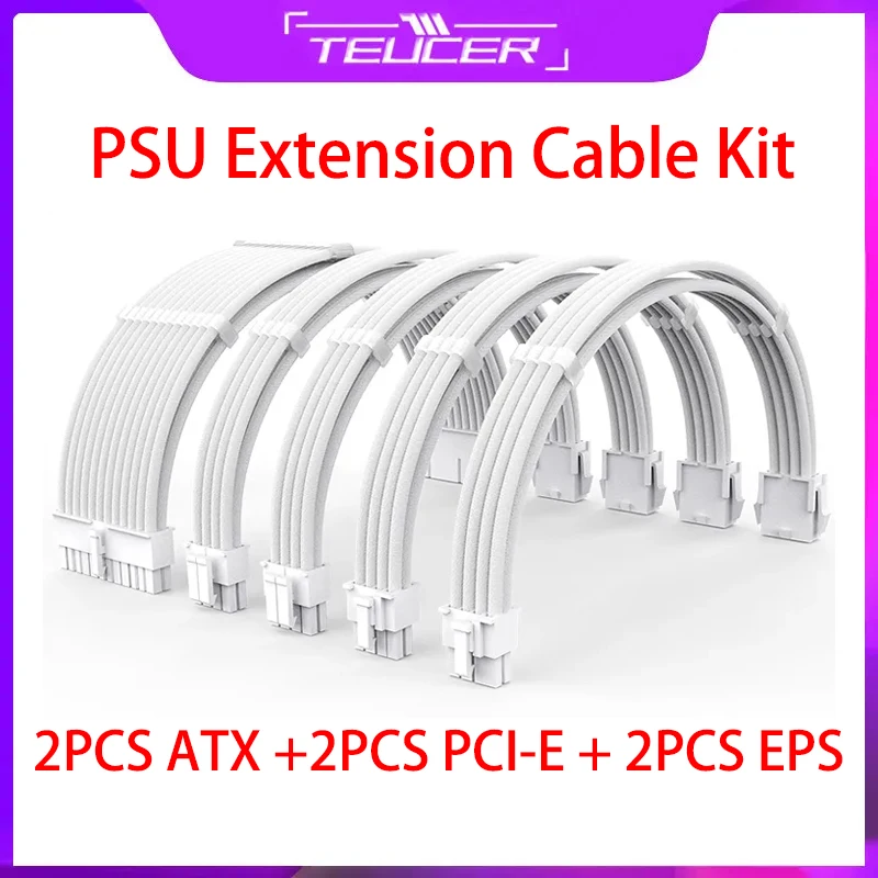 teucer psu kit cabo de extensao tc35 series atx 24pin pci e 8pin cpu alimentacao do computador conjunto com pentes 350 mm 01